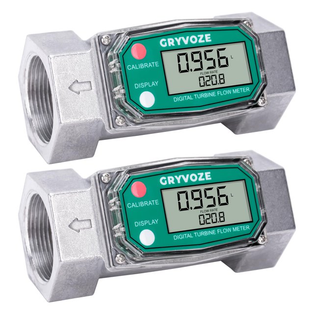 Medidor de flujo de turbina GRYVOZE digital de 1.5 pulgadas, 40-280 LPM para líquidos
