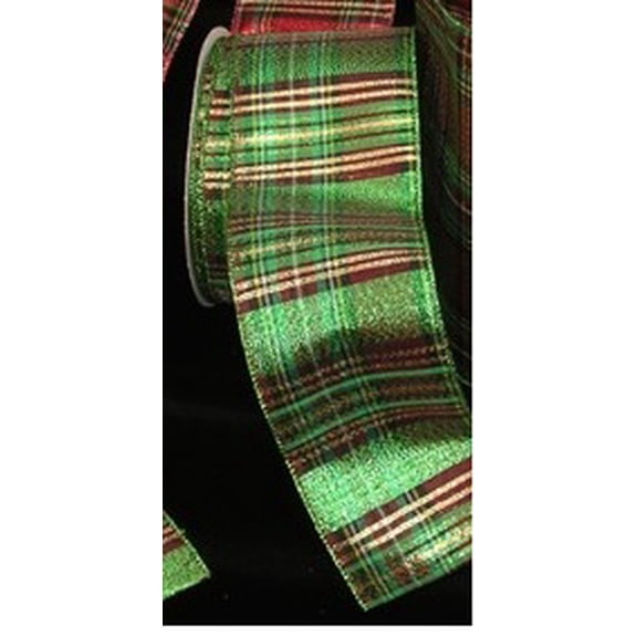 The Ribbon People Green and Red Glitter Christmas Plaid 3" x 40 Yards