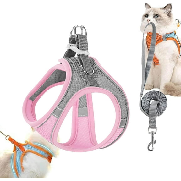 Stimulicat Cat Harness, Harness Escape Proof, Adjustable Soft Mesh Cat Harness and Set with Reflective Strips, for Walking & Outdoor