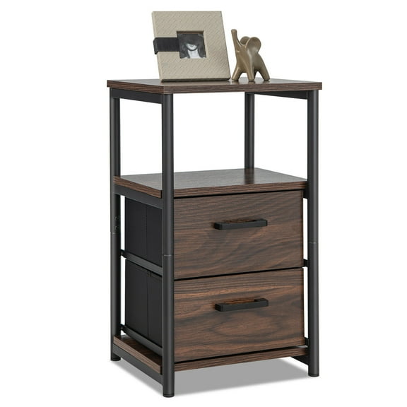 Gymax Nightstand Bedside End Table with 2 Fabric Drawers Storage Shelf for living room