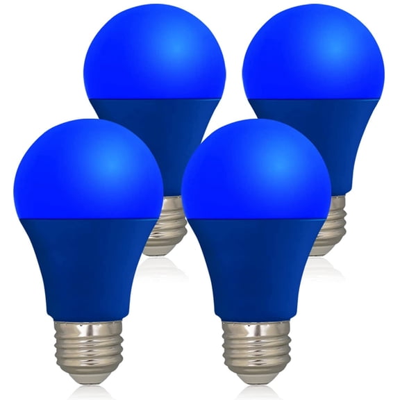LED Blue Color Light Bulb - A19 E26 Base Blue Bulbs 9W (60W Equivalent), LED Lightbulbs Perfect For Outdoor Porch, Christmas Decoration, Party Decoration, Holiday Lighting, Halloween Decor, 4 Pack