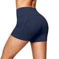 thumbnail image 3 of WULMLEO Women's Biker Shorts No Front Seam 4" High Waist Tummy Control Workout Yoga Gym Running Spandex Shorts Pockets Navy XL, 3 of 6