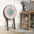 thumbnail image 4 of Mosaic Outdoor Patio Side Table, 14" Round Folding Ceramic Coffee Table with Powder-Coated Steel Frame, Multi-Color Plant Stand for Garden, Balcony, Deck and Terrace, 21.7" H, 4 of 7
