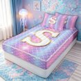 thumbnail image 2 of meiyoeat Mermaid Letter S Zipper Comforter Set with Fitted Sheet and 2 Pillowcases for Girls, Glitter Scale Print Zipper Bedding Set, Iridescent, Pink Reversible, 3-Piece, 2 of 6