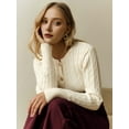 thumbnail image 3 of Women Elegant Round Neck Long Sleeve Button Down Cropped Knitted Cardigan Fall Slim Fit Sweaters Tops White M, 3 of 6