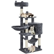 Angle View: Yaheetech 54.5'' Multilevel Cat Tree Cat House with Scratching Posts Basket Perch Platform, Dark Gray