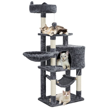 Yaheetech 54.5'' Multilevel Cat Tree Cat House with Scratching Posts Basket Perch Platform, Dark Gray