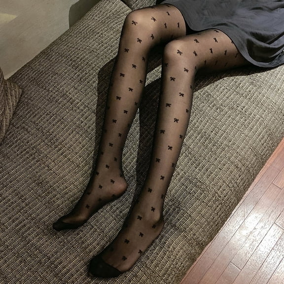 Chiccall Sexy Sheertex Tights for Women, Bowknot Print Black White Tights Floral Stockings Pantyhose Leggings for Party Club Gifts for Women Her,on Clearance