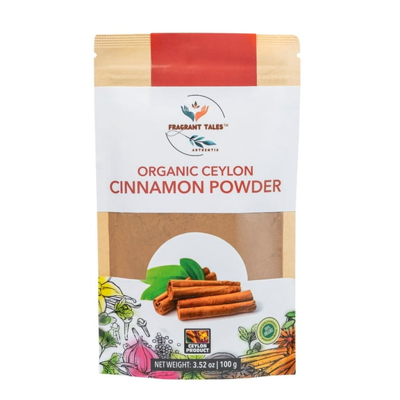 Fragrant Tales Premium Organic Ceylon Cinnamon Powder – 3.52 oz (100g), USDA Certified, Non-GMO, Gluten-Free, True Cinnamon from Sri Lanka