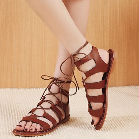 

Juebong Plus Size Ladies Summer Sandals Slippers Women s Casual Comfort Flat Cross Strap Shoes Brown Sandals for Girls Size 9.5