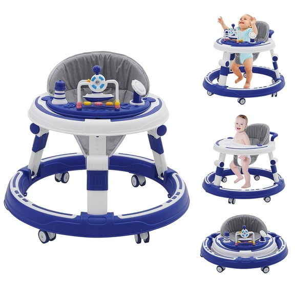 Ealing Foldable Baby Walker with Wheels,Foot Pads,Adjustable Height, Activity Center Toys with Music for Babies 6-24 Months Girl & Boys