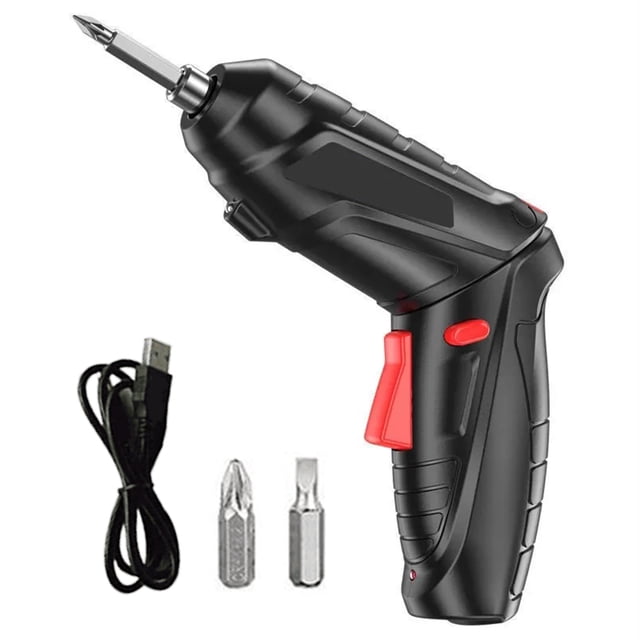 FlyFlise Ensemble de 2 Tournevis Électriques 3,6 V Sans Fil pour Perceuse, avec construction en ABS Noir, Prise Ergonomique, Lumière DEL et accents Rouges. Comprend un Câble de Recharge USB, Deux Embouts de Tournevis, et un design compact avec Vitesse de 250 Tr/min et Couple Maximal de 3,5 N.m. Idéal pour la Perceuse Sans Fil et l'Installation de Vis Autotaraudeuses.