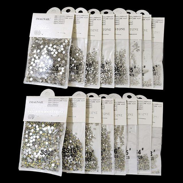 Taladro de joyería para uñas, taladro de fondo plano, diamante de imitación transparente, redondo, súper brillante, diamante blanco, cristal AB, decoración de uñas, diamante pequeño