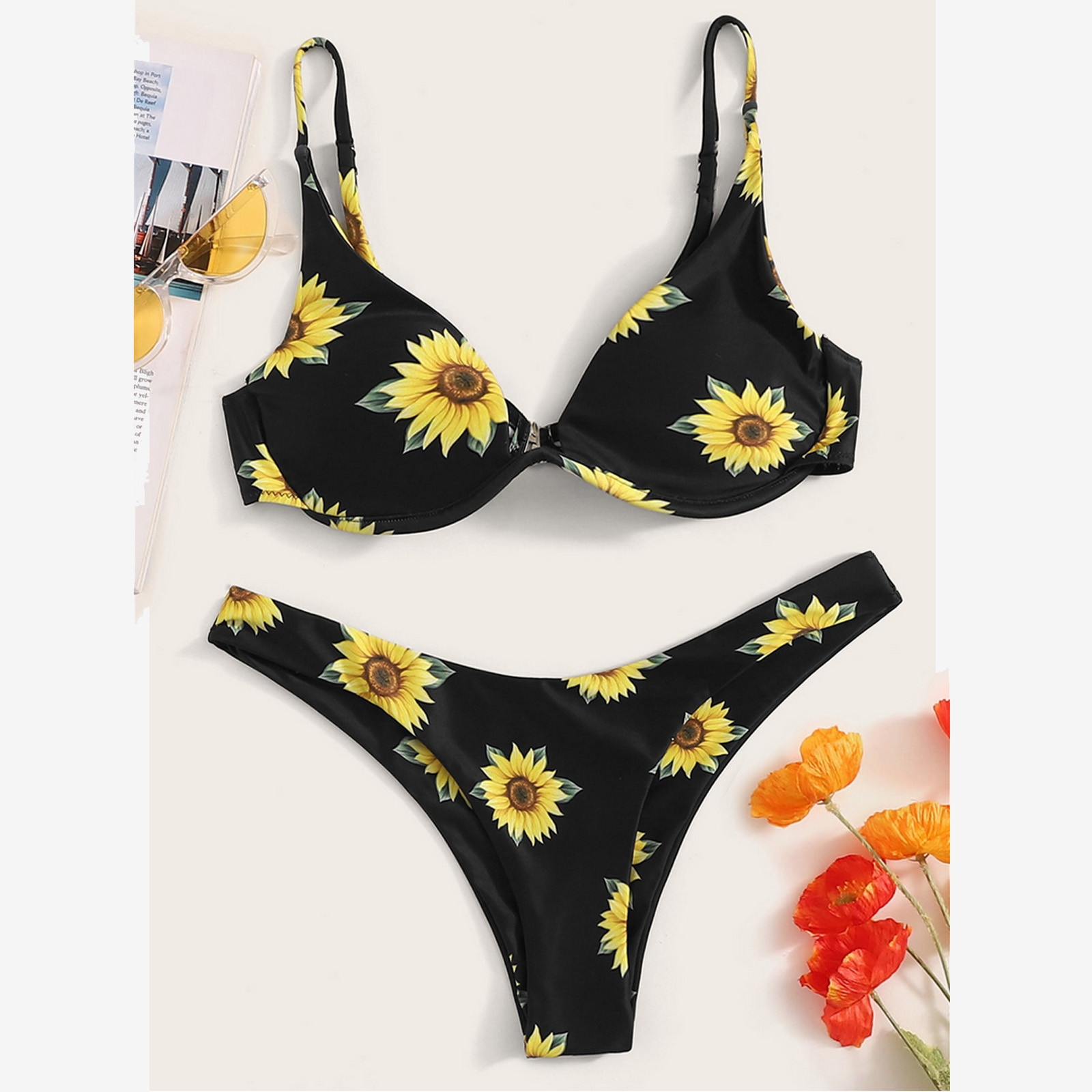 Women's SE455 Cross Band Sea Swimsuit Bikini – Flower Print – New With Tags