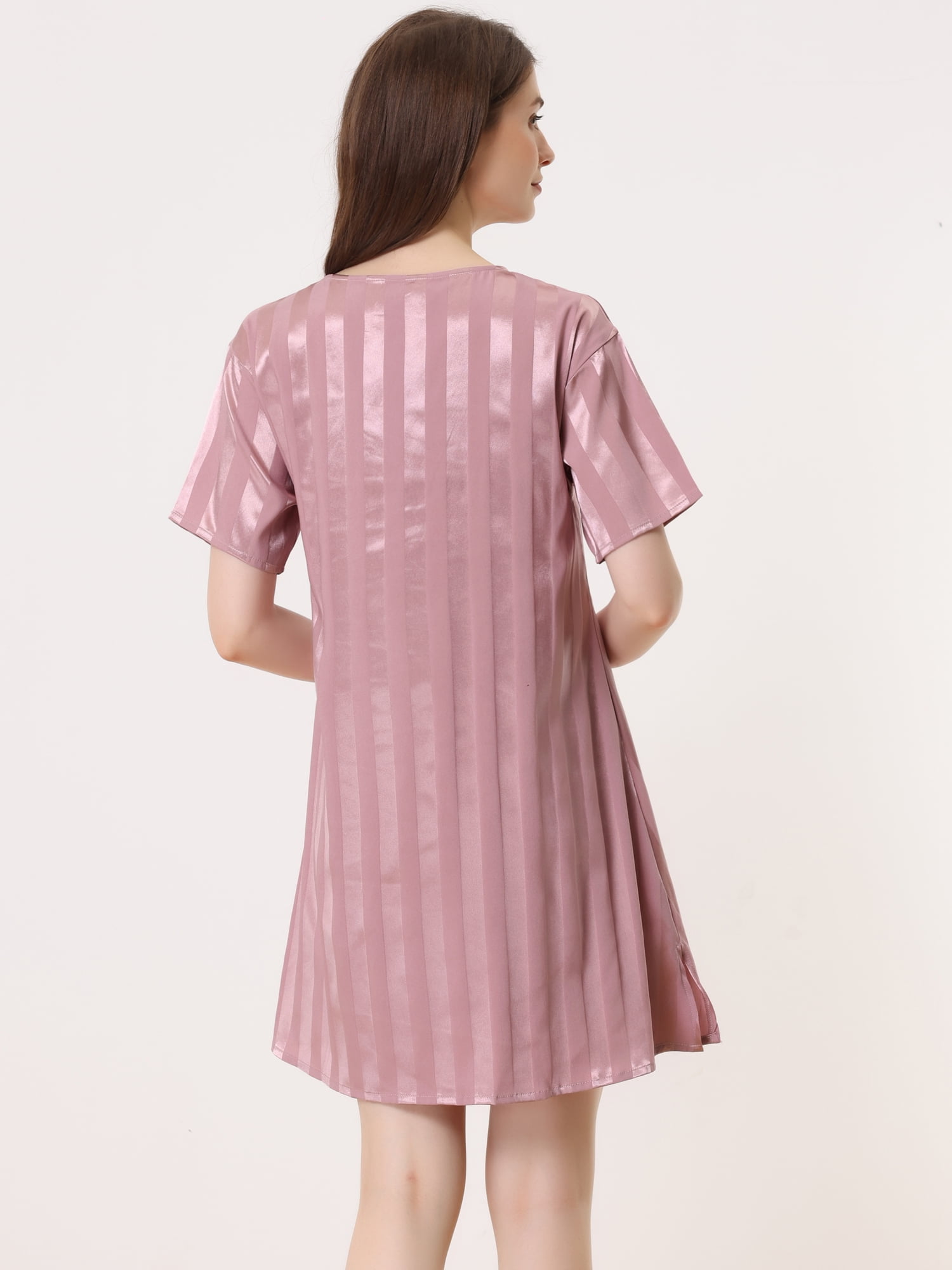 Unique Bargains Women's Pajamas Satin Dress Nightshirt Lounge Sleepwear Nightgown