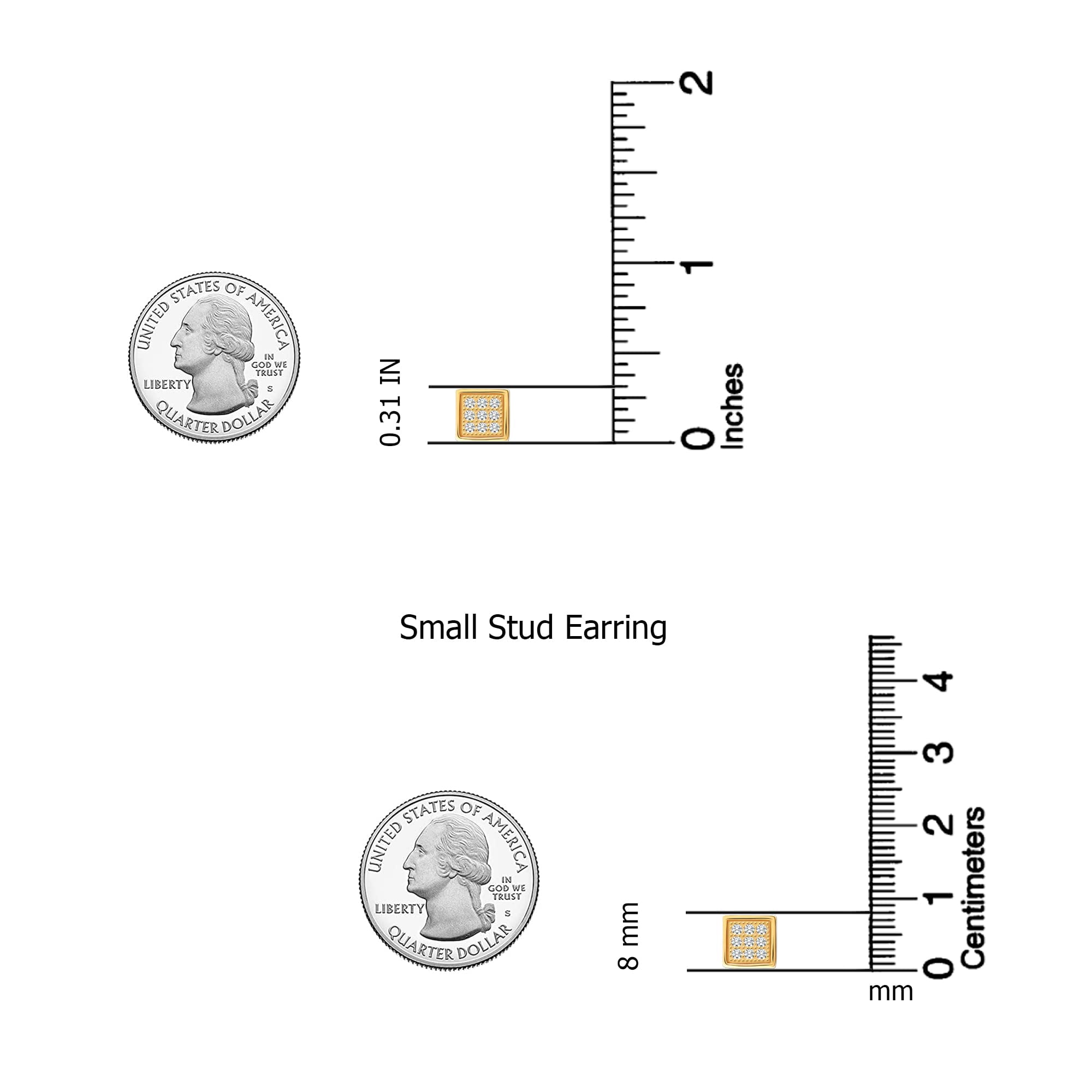 LeCalla 925 Sterling Silver 14K Gold-Plated Geometric Square Cubic-Zirconia Micro Pave SMALL Stud Earrings for Women and Teen 8MM