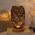 thumbnail image 2 of Lámpara de noche moderna de bambú y ratán, lámpara de mesa creativa moderna con base de madera, decoración personalizada, lámpara LED regulable, lámpara de noche para sala de estar, marrón, 2 of 5