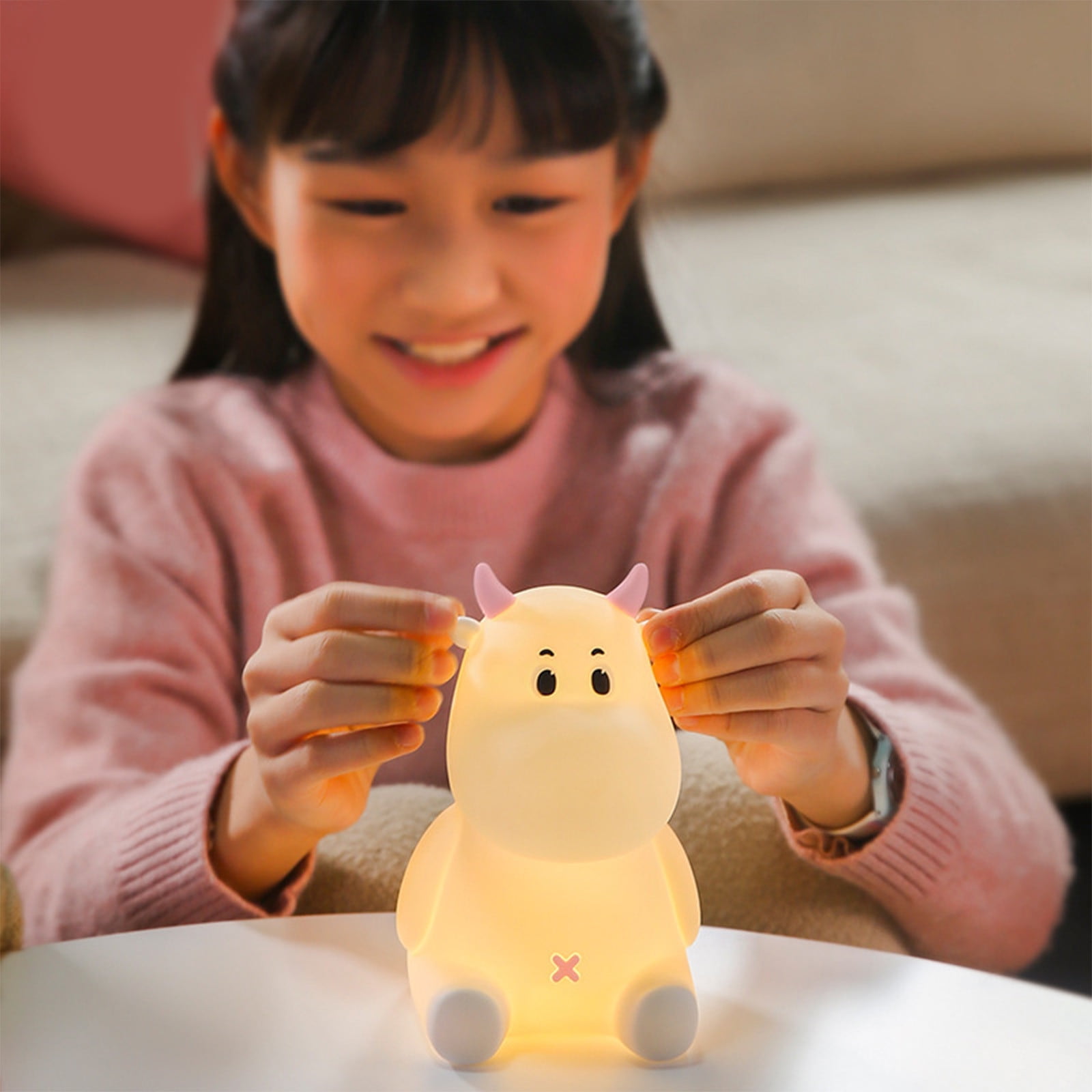 Cute Cow Night Light LED Bedside Lamp Soft Warm Glow Baby Feeding Night Lamp Rechargeable Sleep Light Nursery Bedroom Kids Room Portable Decorative Lighting
