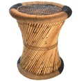 thumbnail image 1 of Natural Geo Moray Accent Stool - Handwoven Blue Striped, 1 of 4
