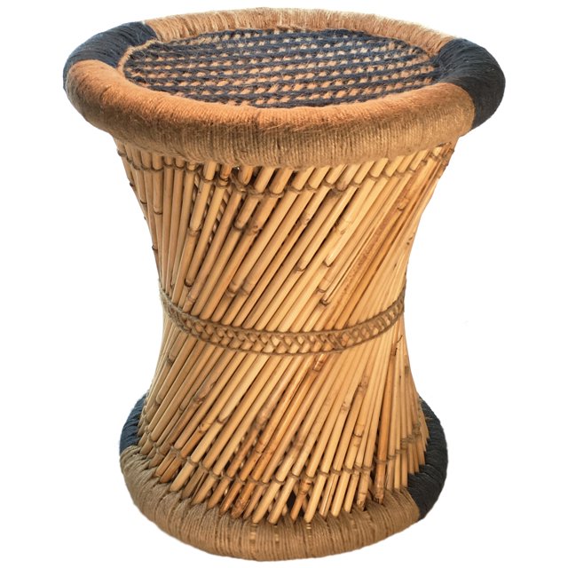 Natural Geo Tabouret d'Accent Moray - Tissé à la Main Rayé Bleu