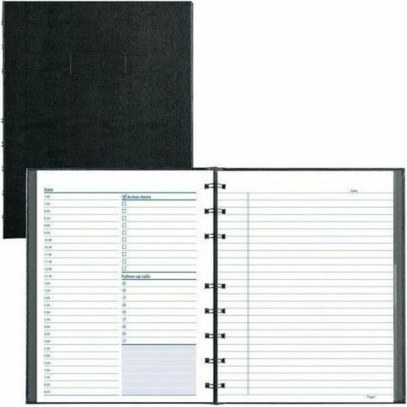 Blueline NotePro and Graphics Notebooks - Daily - 7:00 AM to 8:30 PM - 1 Day Double Page Layout - 7 7/16" x 9 1/2" - Twin Wire - Paper - Black - Task List, Address Directory, Phone Directory, Pocket,