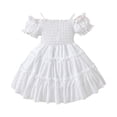 thumbnail image 3 of vigerkar Girls Cold Shoulder Shirred Dress - Off Shoulder Ruffle Sleeve Summer A-Line Princess Sundress (White, 12-18 Months), 3 of 9