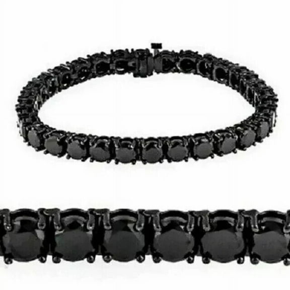 10Ct Round Cut Black Diamond Men's Lab Created Bracelet 14K Black Gold plated