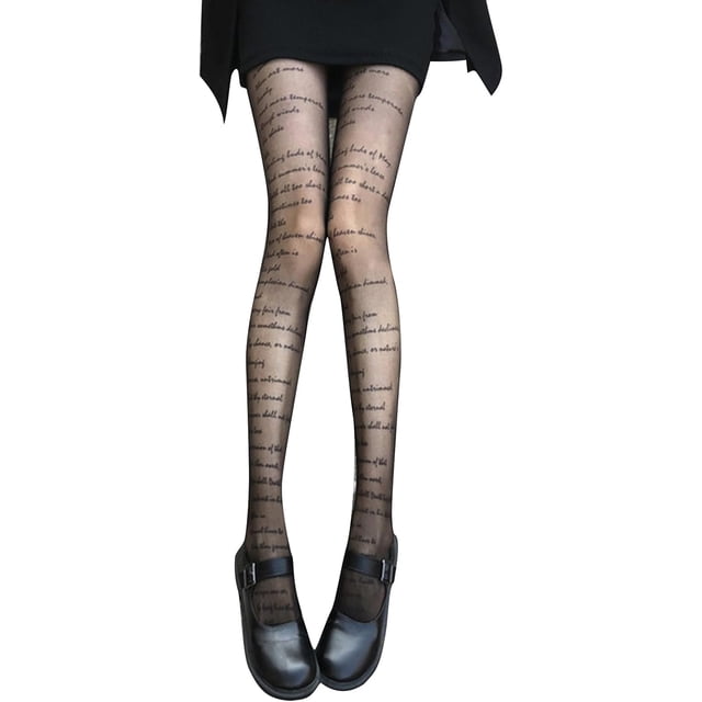 Mallas delgadas para mujer, con letras transparentes, con abertura de entrepierna, medias de malla, Negro -, One Size