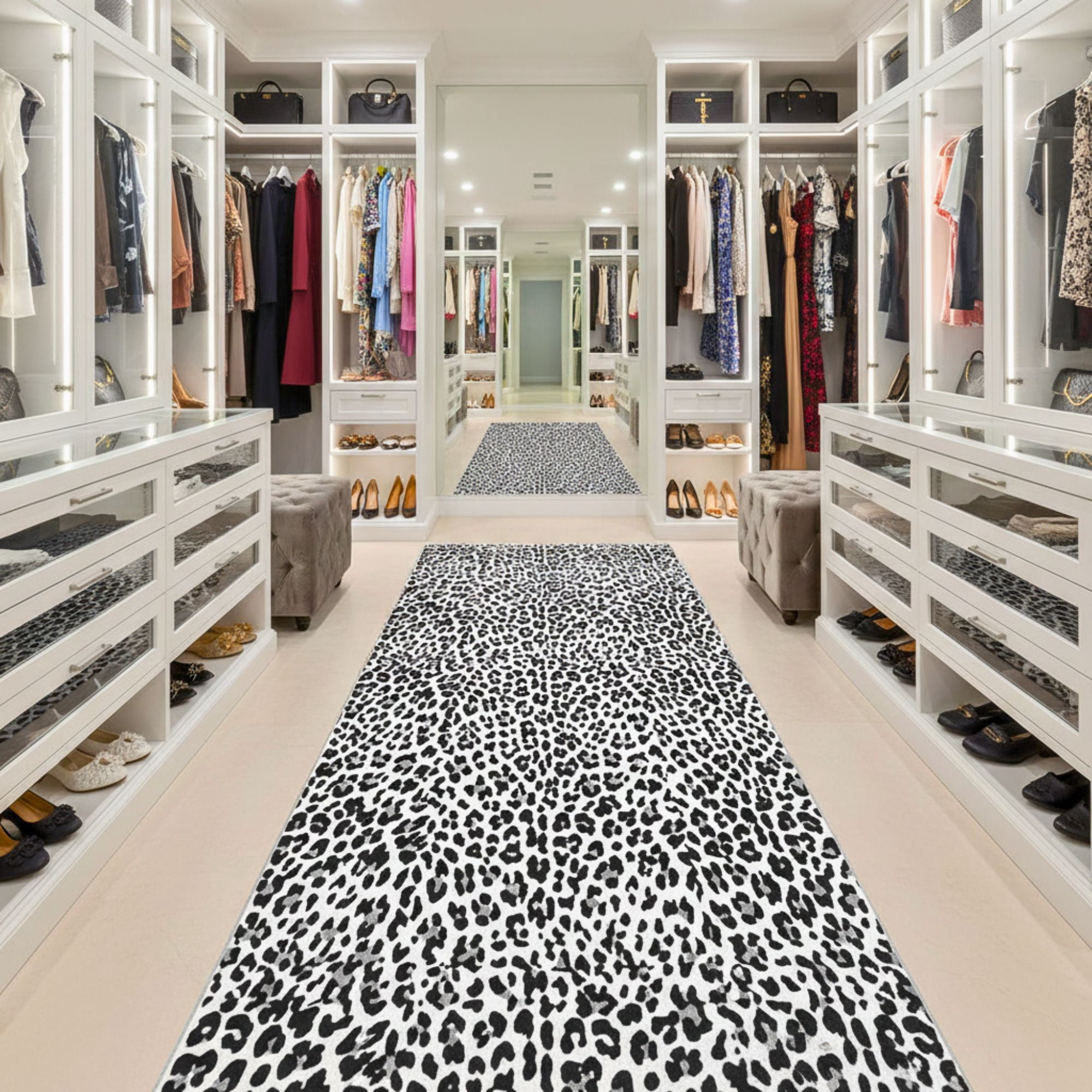 Ottomanson Hallway Runner Rug 2'7" x 13' Soft Non-Slip Indoor Rug, Leopard Print Black & White
