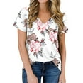 thumbnail image 2 of Womens Blouses and Tops Dressy Short Sleeve V Neck Striped Floral Print T Shirts Daily Summer Pocket Tunics Blouses Womens Clothes, 2 of 5