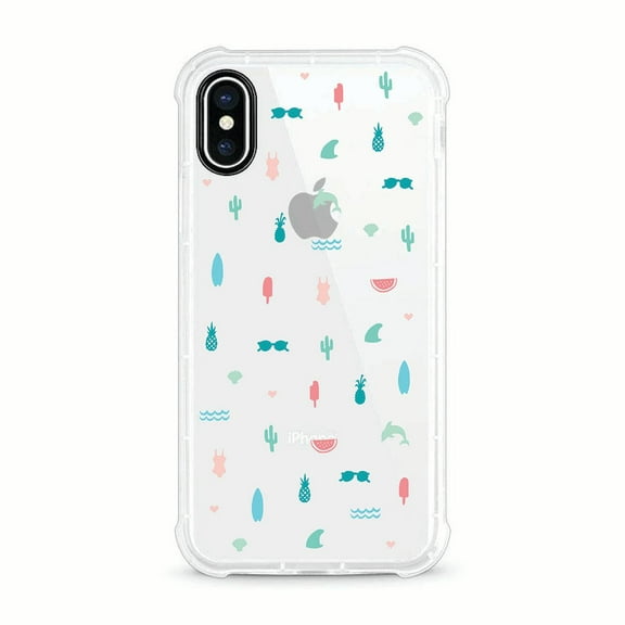 OTM Essentials iPhone X Clear Rugged Edge Phone Case, Summer Icons