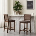 thumbnail image 3 of Guyou 26" Rattan Bar Stools Set of 2, Farmhouse Faux Leather Upholstered Counter Height Stools with Cane Woven Back, Mid-Century Modern Wooden Bar Chairs for Kitchen Island, Walnut Brown, 3 of 11