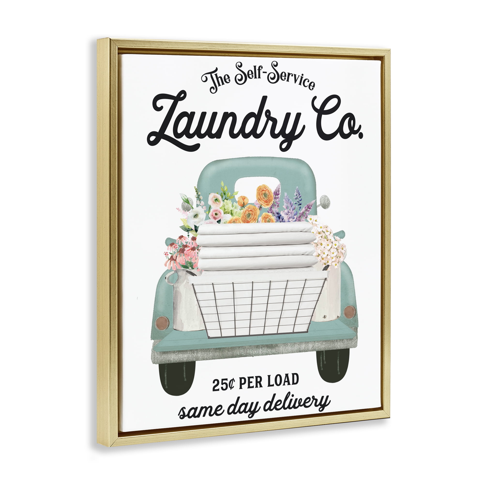 Laundry Delivery Truck Gold Framed Floater Canvas Wall Art, design by Lettered and Lined