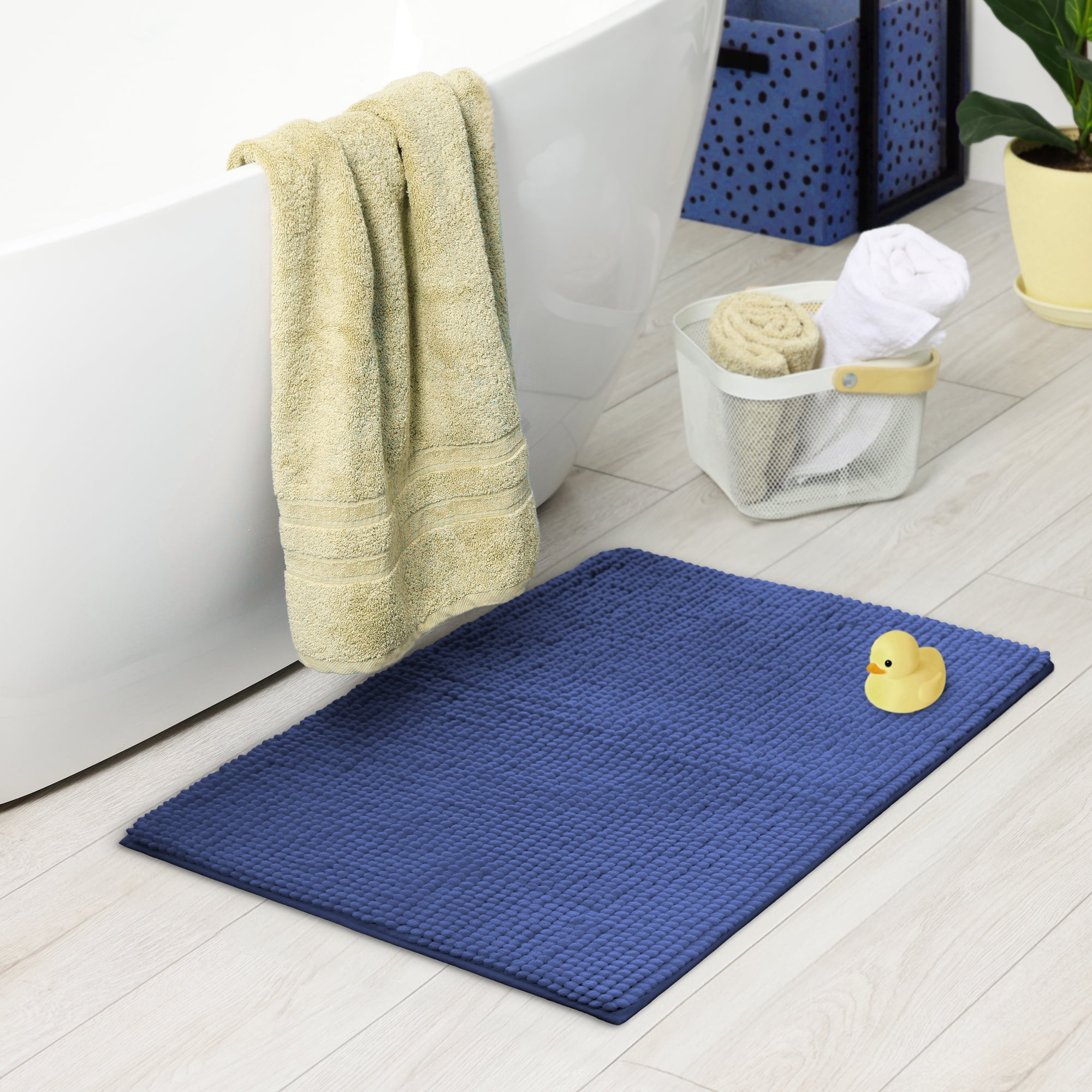 (4 pack) Your Zone Kids Blue Memory Foam Noodle Single Bath Rug with Nonslip Backside