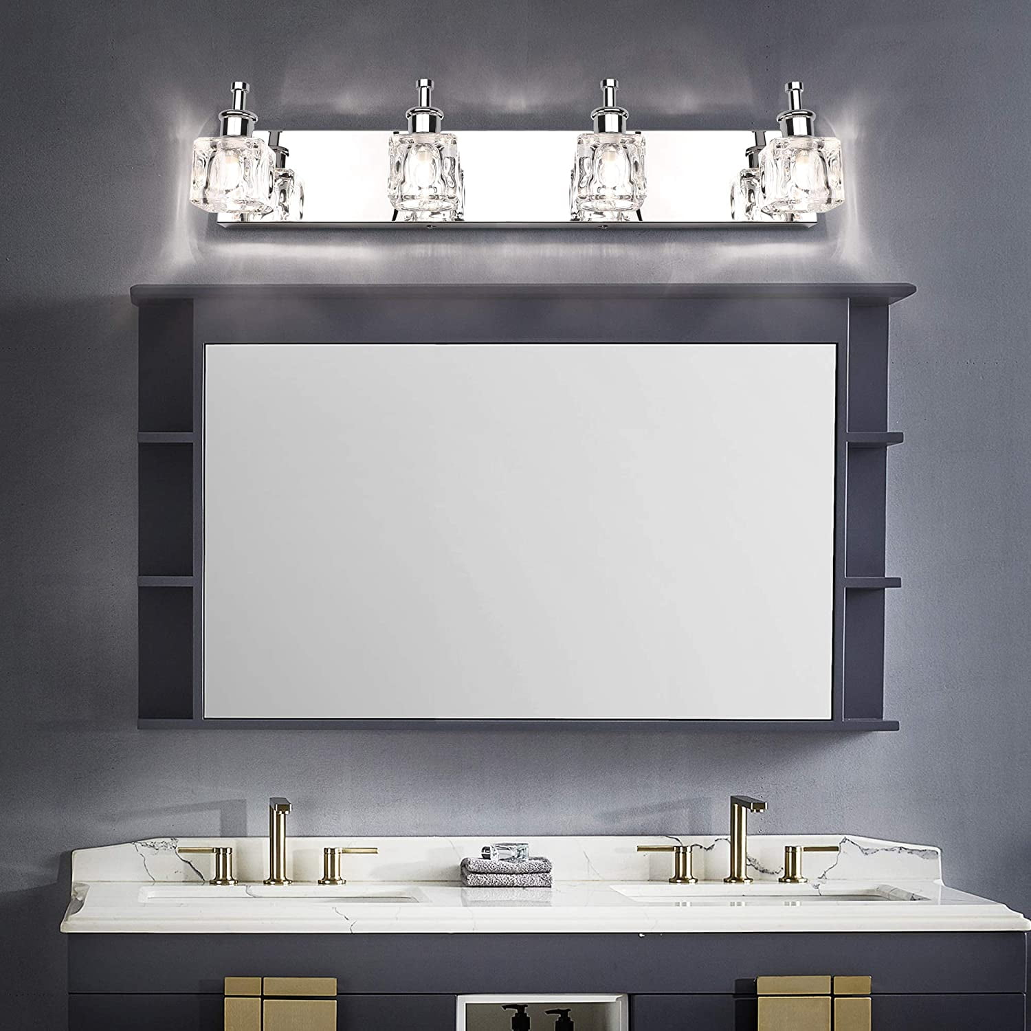 Modern Bathroom Vanity Light Fixtures Over Mirror LED 4 Lights Wall Lamp Chrome 