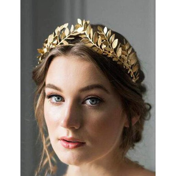 Chargances Bridal Gold Leaf Crown Headband Bridal Tiara Gold Leaf