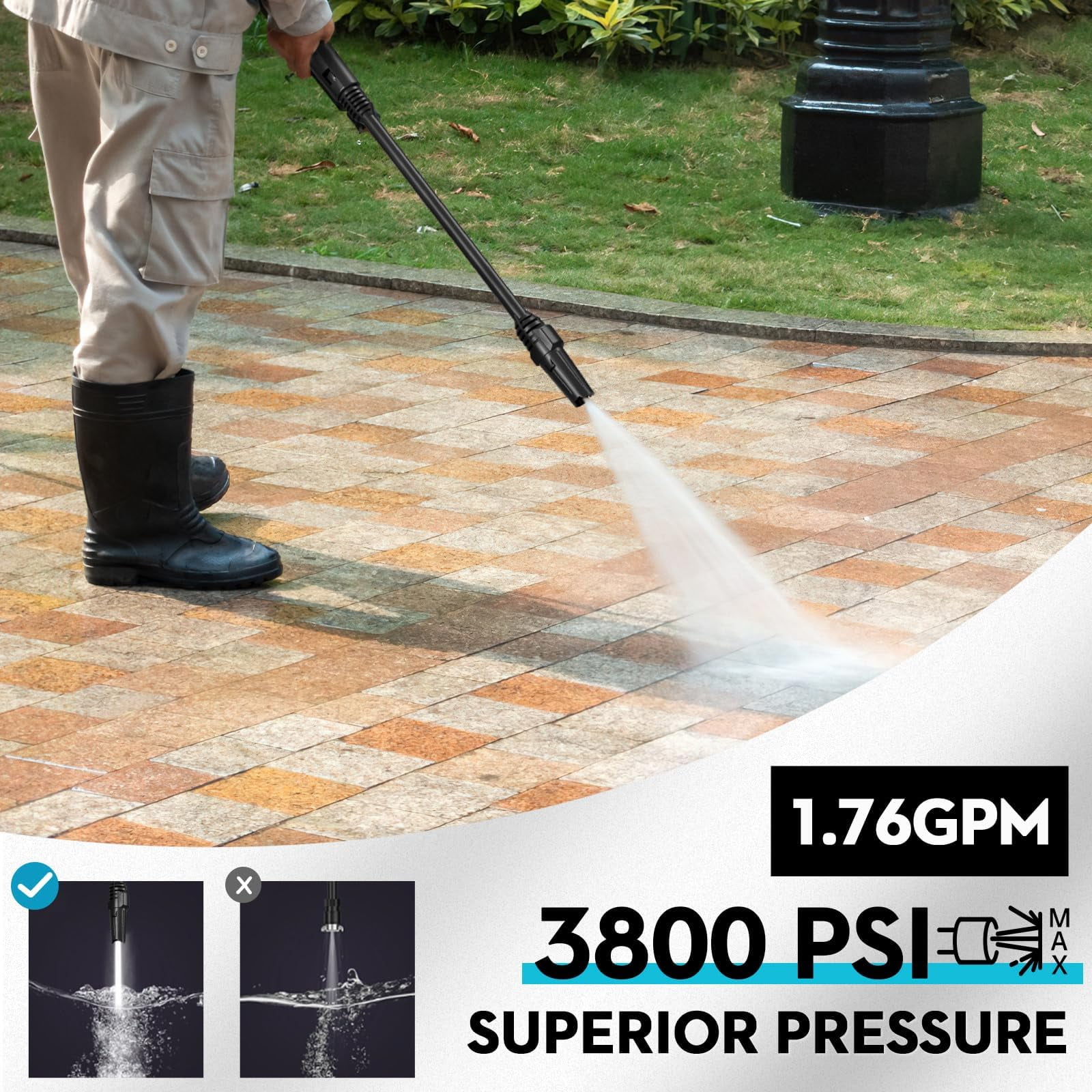 Gardguard Electric Pressure Washer 3800 Psi Power Washers Electric 1.76 GPM with 50FT Hose for Cleaning Cars, Driveways, Patios