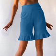 thumbnail image 6 of Zynoxe Womens Knee Length Yoga Pants High Waisted Tummy Control Ruffle Flare Hem Stretch Athletic Cropped Pants with Pockets Navy S, 6 of 9