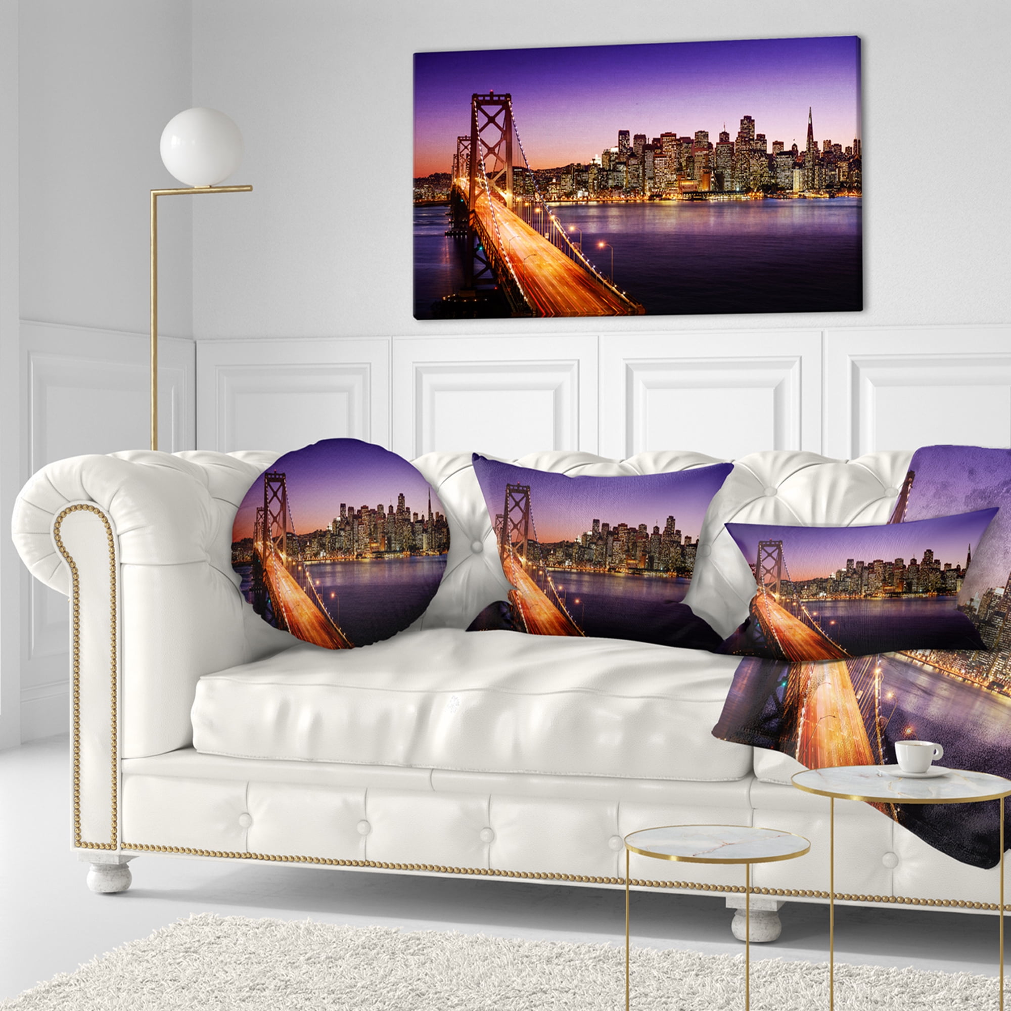 Designart San Francisco skyline and Bay Bridge - Sea Bridge Throw Pillow - 12x20