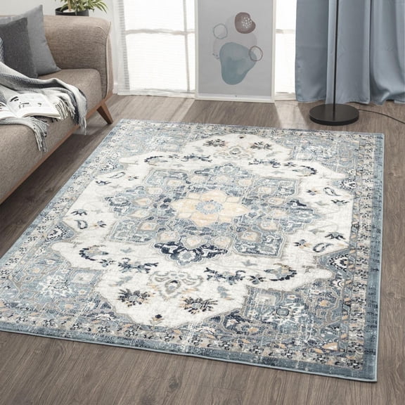 Luxe Weavers Bohemian Moroccan Blue Size 8x10 Area Rug, Floral Carpet