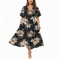 thumbnail image 2 of Blmnix Floral Womens Dresses Plus Size Office Work Fit & Flare Long V-Neck Flowy Elbow-Length Dresses, 2 of 5