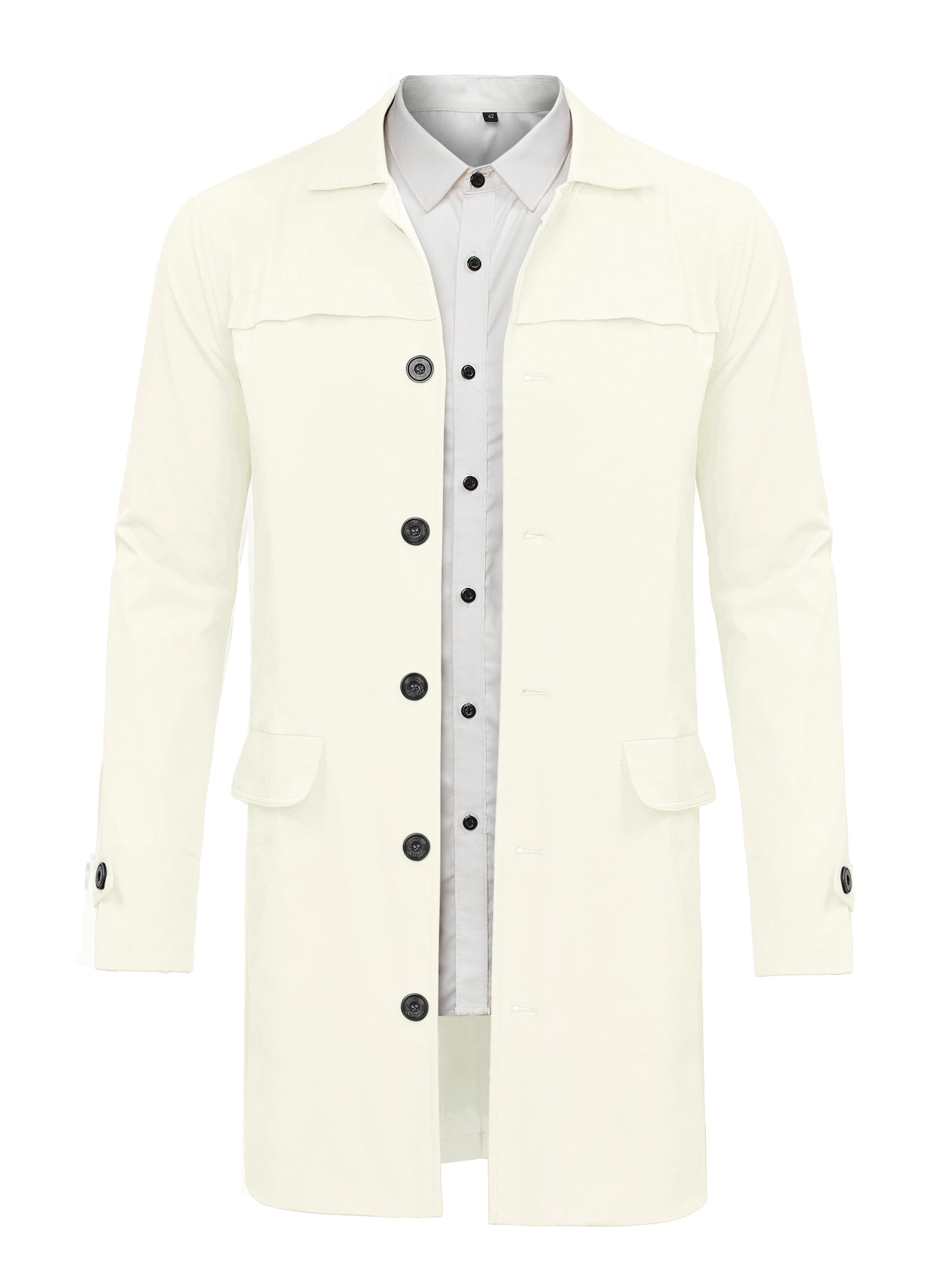 DARING DIVA Men's Trench Coat Lightweight Single Breasted Jacket Overcoat S White