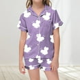 thumbnail image 2 of Aihuaihua Satin Pajamas for Girls 4t Cute Cartoon Print Short Sleeve Shirts and Shorts Nightwear Satin Button Down 2 Piece Sets Pajamas for Kids,140, 2 of 4