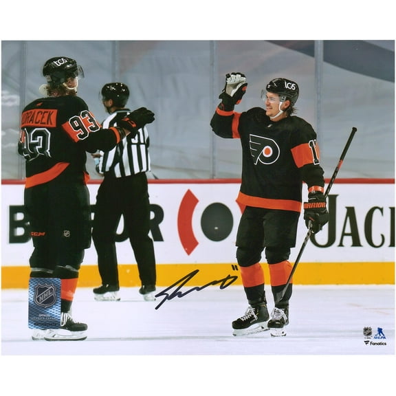 Travis Konecny Philadelphia Flyers Autographed 8" x 10" 1st NHL Hat Trick Celebration Photograph - Fanatics Authentic Certified