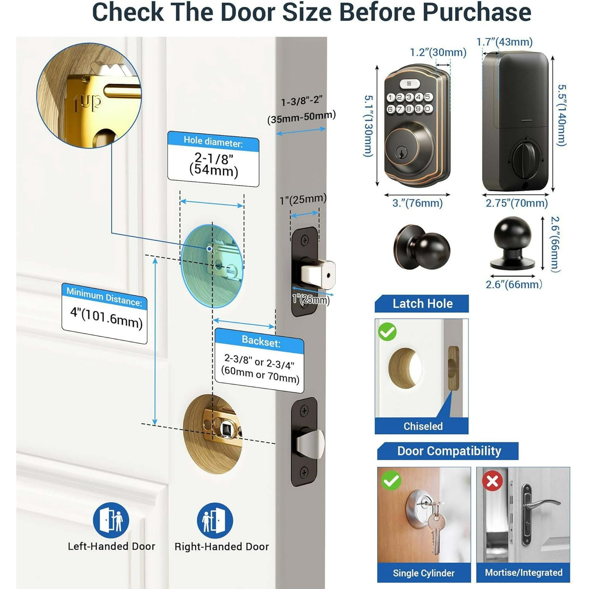 Veise Keyless Entry Door Lock with 2 Knobs, Electronic Keypad Deadbolt, Auto Lock, Bronze