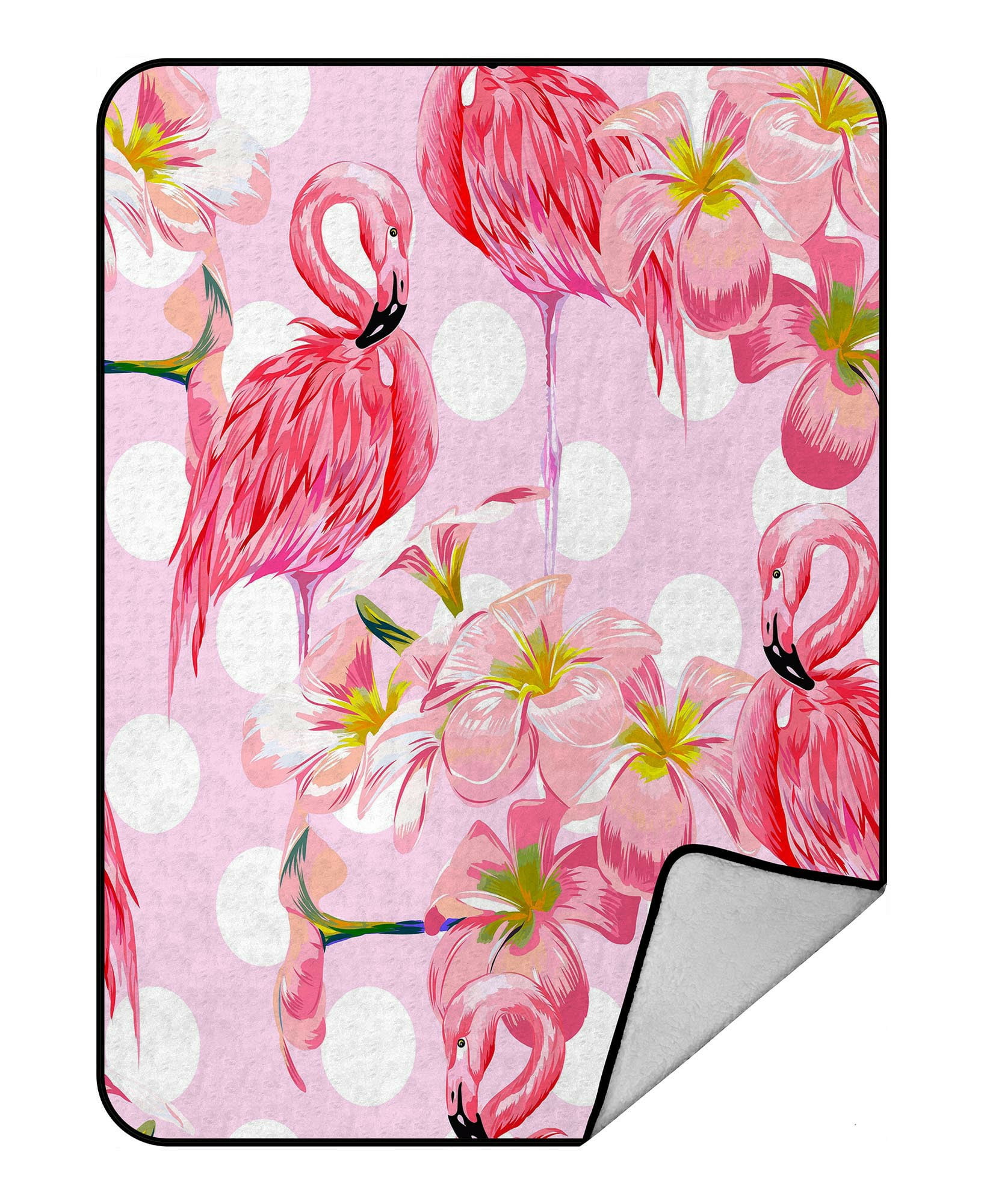 ABPHQTO Floral Pink Flamingos Tropical Flowers Polka Dot Fleece Blanket ...