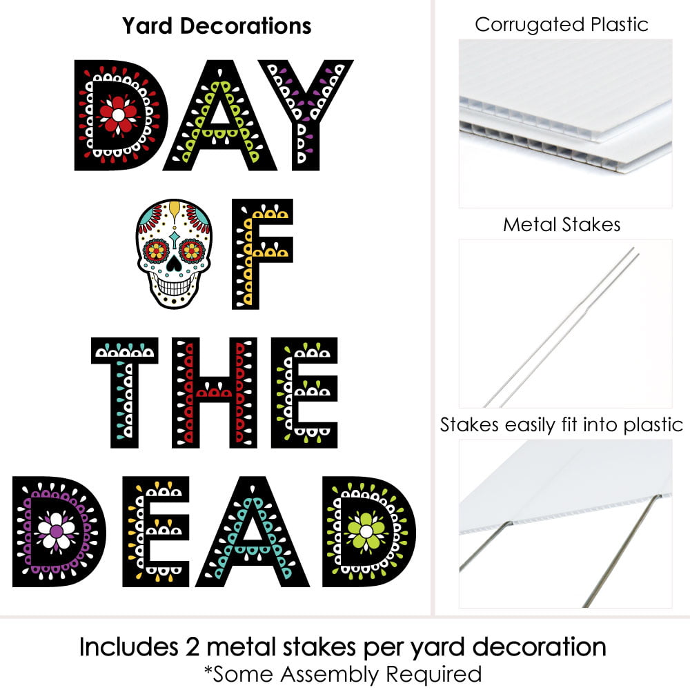WaaHome Day of The Dead Yard Lawn Decorations 12X17 Dia De Los Muertos Sugar Skull Yard Signs with Metal Wire H-Stake Day of The Dead Yard Lawn Outdoor Party Decor