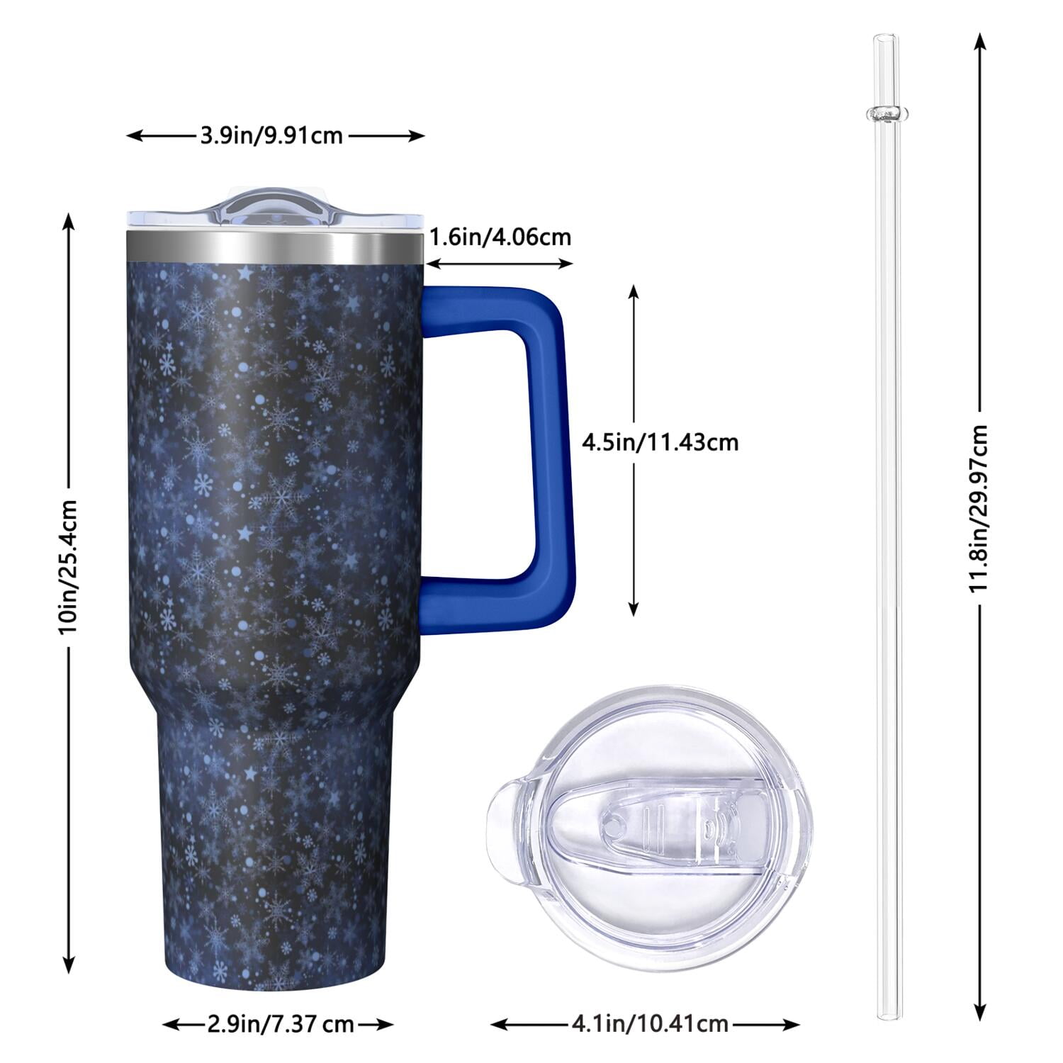 Dark Blue Christmas Snowflake Pattern Tumbler with Handle and Lid,40oz Double Wall Vacuum Insulated Tumbler,Cups Gift for Women and Men