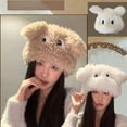 thumbnail image 6 of Tnobhg Ladies Winter Hat Cartoon Puppy Thick Plush Big Eyes Ear Decor Solid Color Elastic Anti-slip Ear Protection Lady Photo Prop Headgear Outdoor Cap, 6 of 7