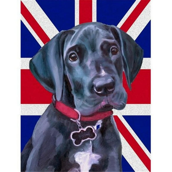 Carolines Treasures LH9600GF Black Great Dane Puppy With English Union Jack British Flag Flag Garden Size